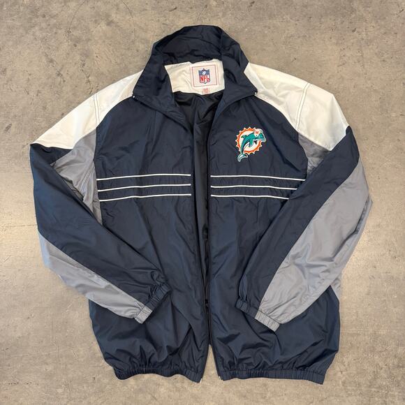 Vintage Y2K NFL Miami Dolphins Football Grey Windbreaker Patch Zip Up Track XL - Picture 1 of 5